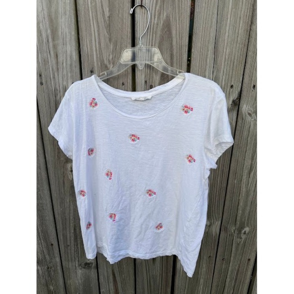 Cottagecore Boho Workshop Republic Clothing Tee Large White Floral Embroidered